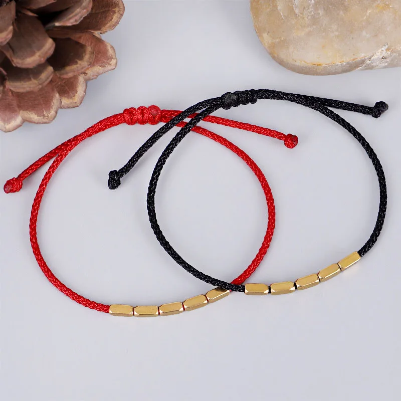 

Handmade Tibetan Copper Bead Bracelet Women Adjustable Rope Chain Men Bracelets Black Color Braided Boho Vintage Jewelry Gift