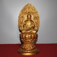14chinese temple collection old bronze gilt clean bottle guanyin amitabha back light sitting buddha ornaments town house