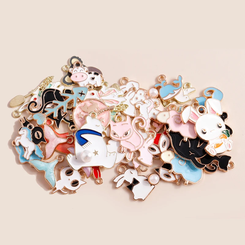 10 шт. микс милые эмалевые Подвески в виде кота кролика медведя сделай сам