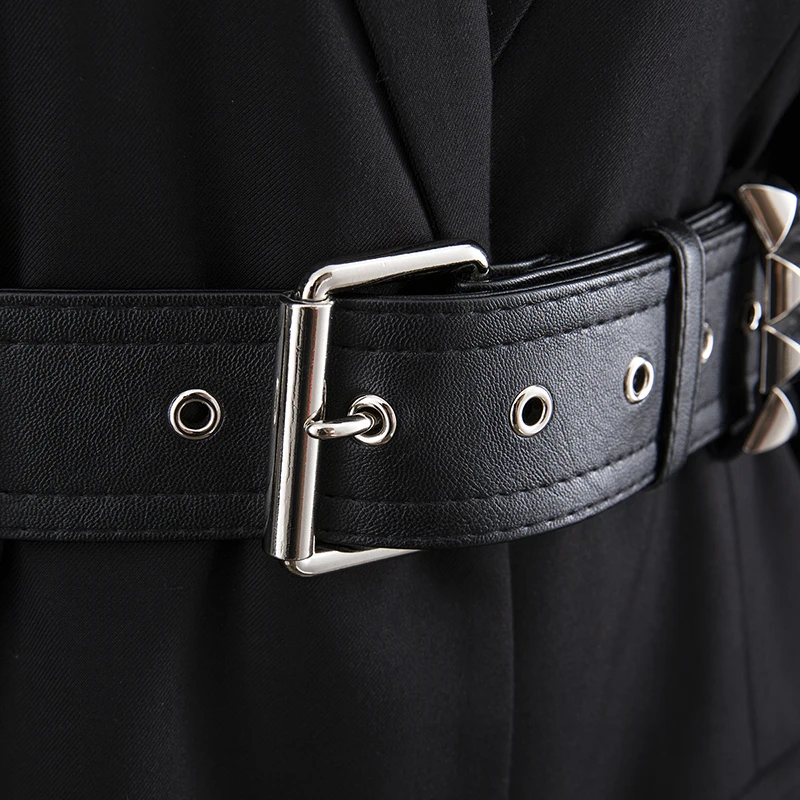 Черный классический костюм с поясом темный ветер все-в-одном корейский Костюм