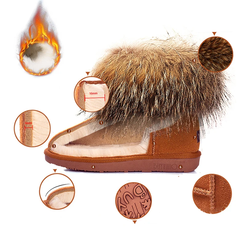 Women's Fox Fur Winter Snow Boots, Thick Plush Mid-Tube Non-Slip Warm Women's Boots, Casual Outdoor Winter Boots 35-40 Yards