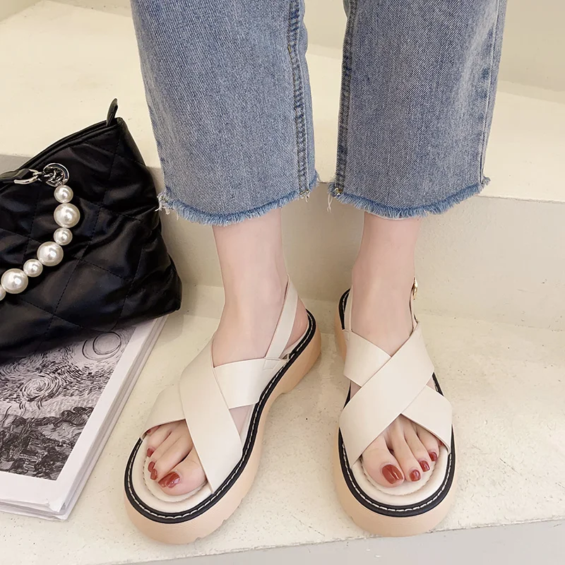 

Roman Sandals 2021 Summer Espadrilles Platform Buckle Strap Sale Of Women's Shoes Clogs With Heel Suit Female Beige Cross Med An