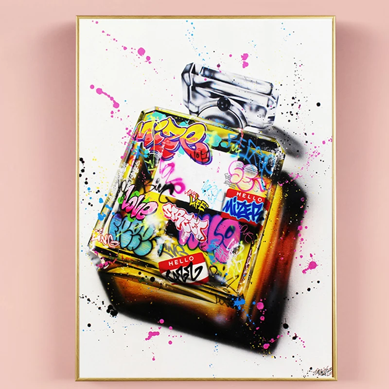 

Modern Graffiti Art Perfume Bottle Fashion Canvas Painting Makeup Posters and Prints Wall Art Pictures for Living Room No Frame