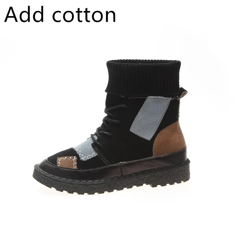Black Add cotton Лидер продаж; сезон осень-зима; высокие сапоги; женские замшевые парусиновые туфли на плоской подошве; Размеры 35-43; Botas Mujer - Цвет: Black Add cotton