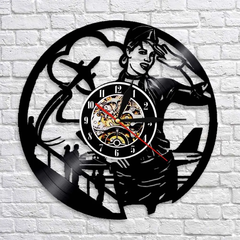 Настенные часы с силуэтом стюардессы авиакомпании современный дизайн дорожный