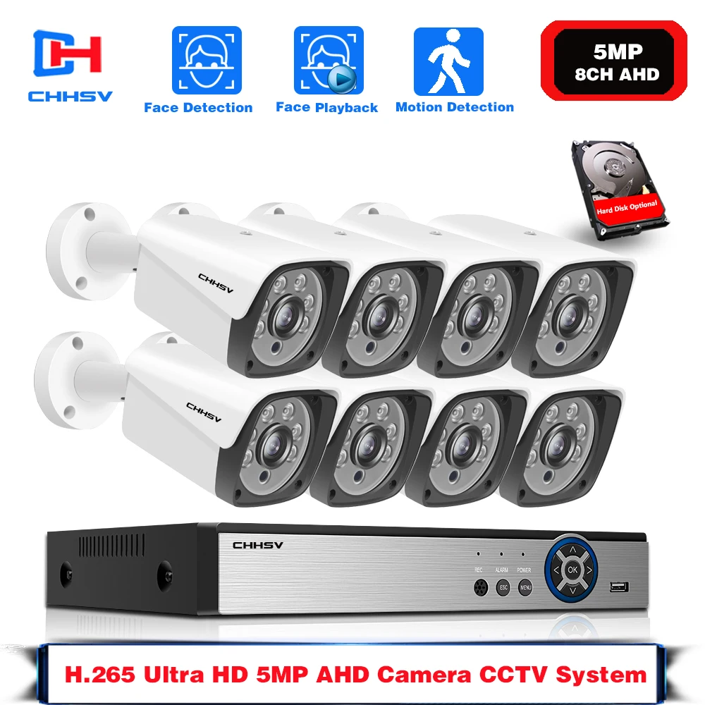 

H.265 8CH DVR Kit Home Security Surveillance Alarm System 5MP 8CH CCTV Outdoor Waterpfoof AHD Camera WIFI Motion Face Detection