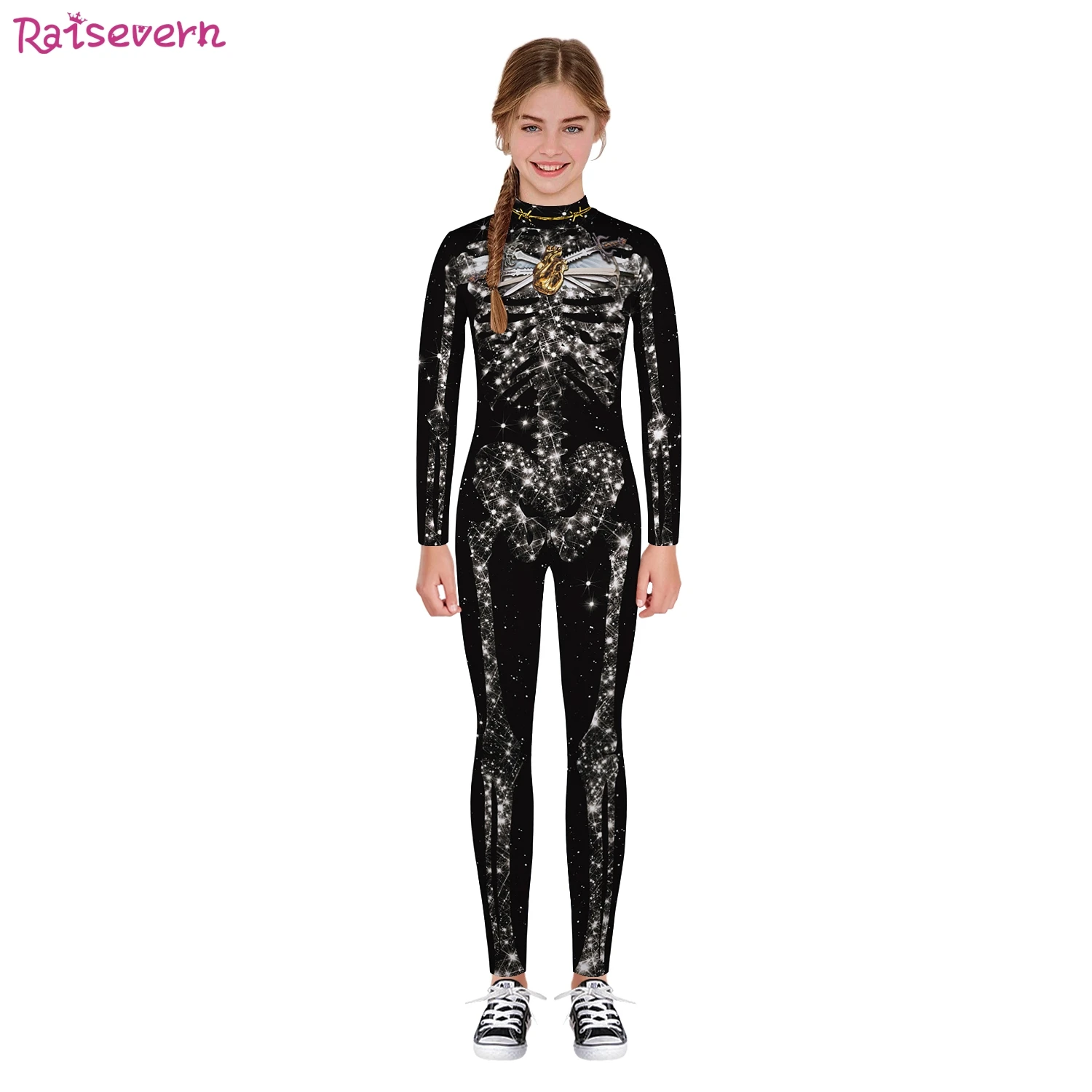 Raisvern/Детские комбинезоны на Хэллоуин с объемным принтом скелета и высоким