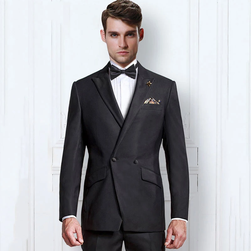 Черный свадебный костюм для мужчин костюмы жениха смокинг двубортный Мужской Блейзер Terno Masculino приталенный пиджак брюки 2 шт.
