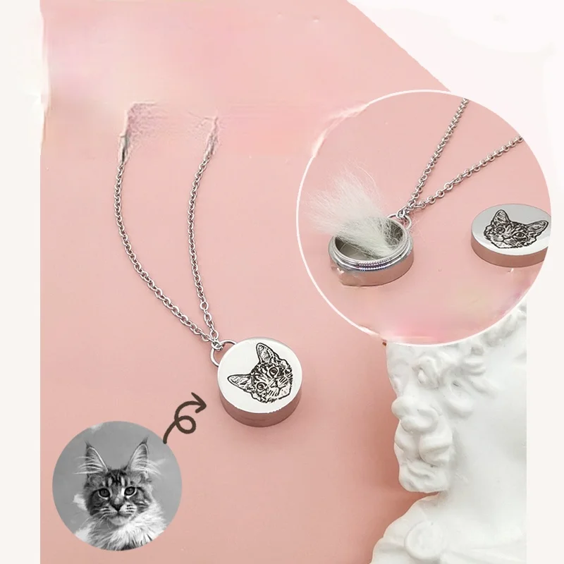 

Stainless Steel Pet Hair Urn Ashes Necklace Cat and Dog Urn Photo Pet keepsake Memorial Jewelry