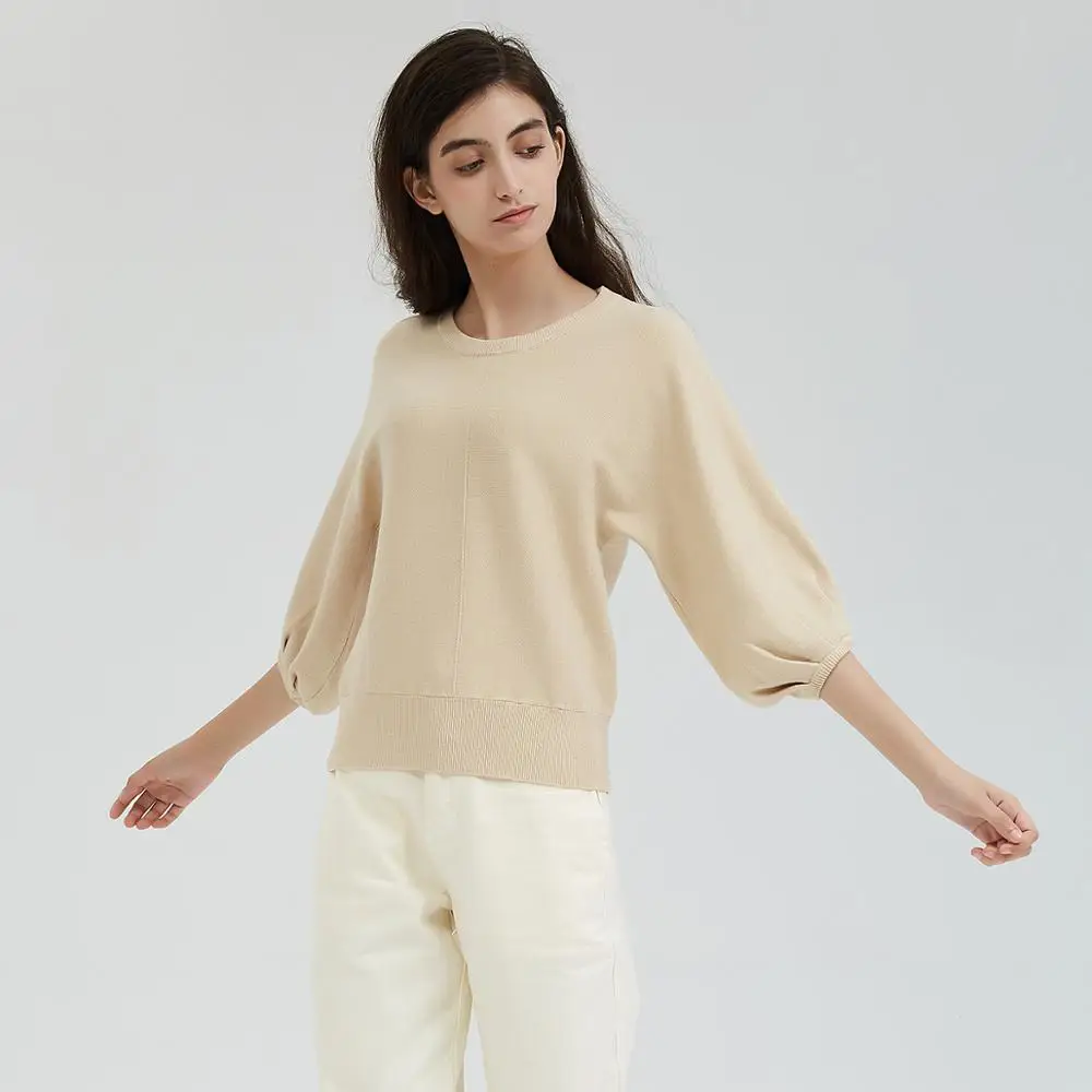 Женский вязаный свитер с рукавами-фонариками Wixra повседневный джемпер круглым