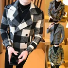 Куртка мужская короткая шерстяная, двубортная дизайнерская Повседневная ветровка в стиле ретро, тартан, пальто, 5xl, Осень-зима 2020