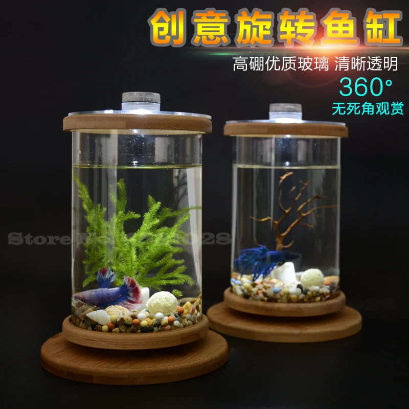 Бочка Betta Fish Tanks настольный мини Aquaponic аквариум вращающаяся на 360 градусов