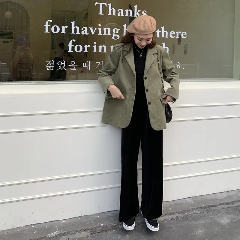 

HziriP Fashion Women Blazers and Jackets Vintage Corduroy Loose Casual Work Office Lady Suit Business Female Korean Blazer Coat