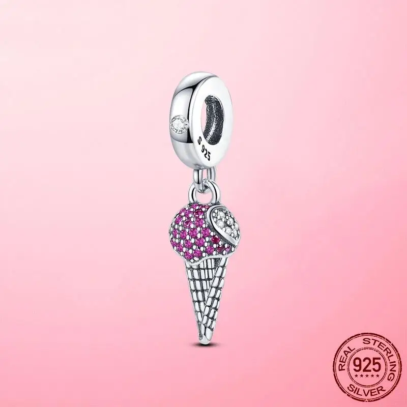 

Authentic 925 Sterling Silver Pave Ice Cream Cone Dangle Charm Beads Fit Original Pamura Bracelet Necklace S925 Jewelry Gift
