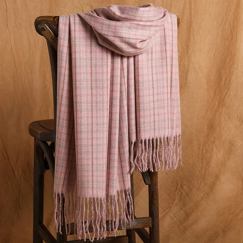 

Warm New Imitation Cashmere Scarves For Women Winter Korean Shawl Cashmere Blend Pashmina Shawls Plaid Pink Hijabs