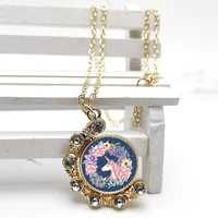 new fashion cartoon anime cute unicorn double sided rotating crystal pendant glass convex round necklace children necklace gift