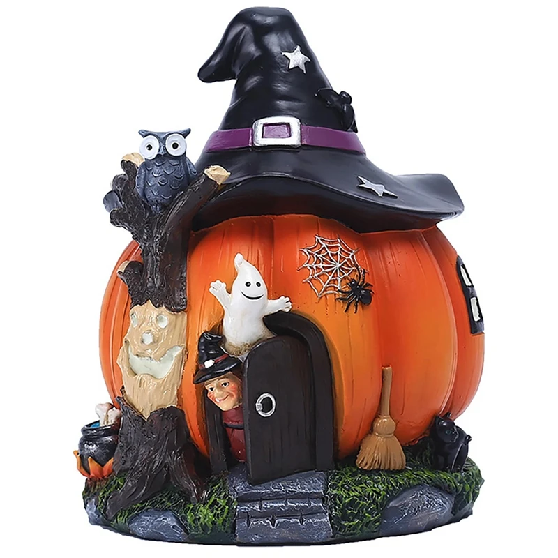 

Yard Sculptures Miniature for Halloween Garden Terrarium Pumpkin Fairy House Statue Resin Bedroom Festival Ornament