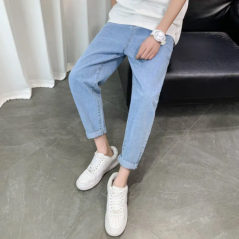 men's spring summer 2021 thin straight straight straight Korean HK version of the trend slim small foot casual pants BULE BLACK