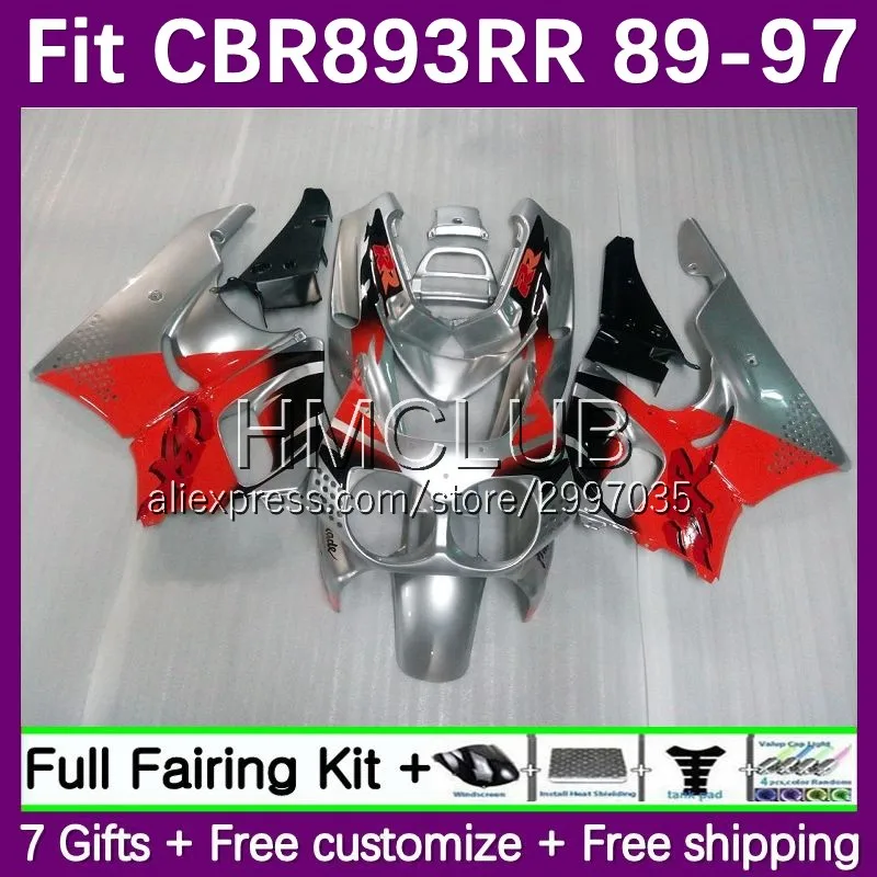 

Kit For HONDA CBR900RR CBR 893 893RR 43No.23 CBR893 CBR900 RR 1989 1990 1991 1992 1993 CBR893RR 94 95 96 97 red silvery Fairing