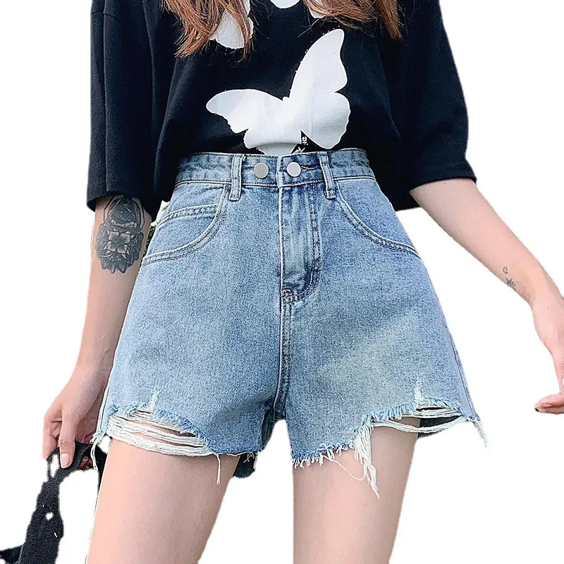 

2021 New Black And White Denim Shorts Women's Summer High Waist Hot Pants A- Line Ins Super Slim Wide Leg Jeans