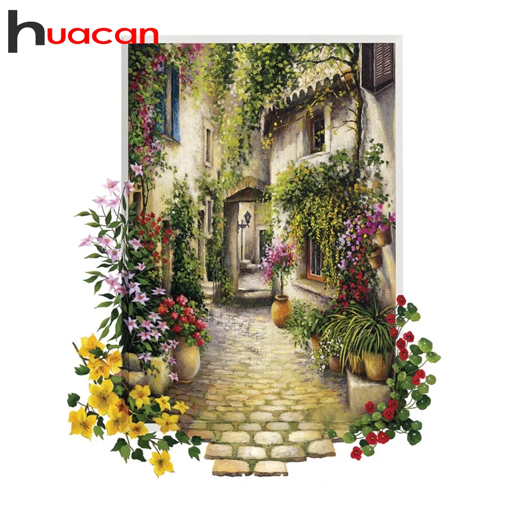 

Алмазная картина Huacan, квадратная мозаика с изображением дома, цветов, вышивка крестиком, пейзаж, улица, домашний декор