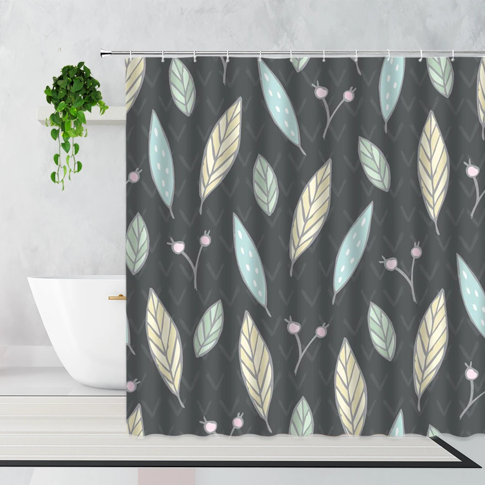 

European Art Leaf Shower Curtains Ethnic Style Geometric Bathroom Decor Set Waterproof Bath Curtain With Hook Polyester Washable