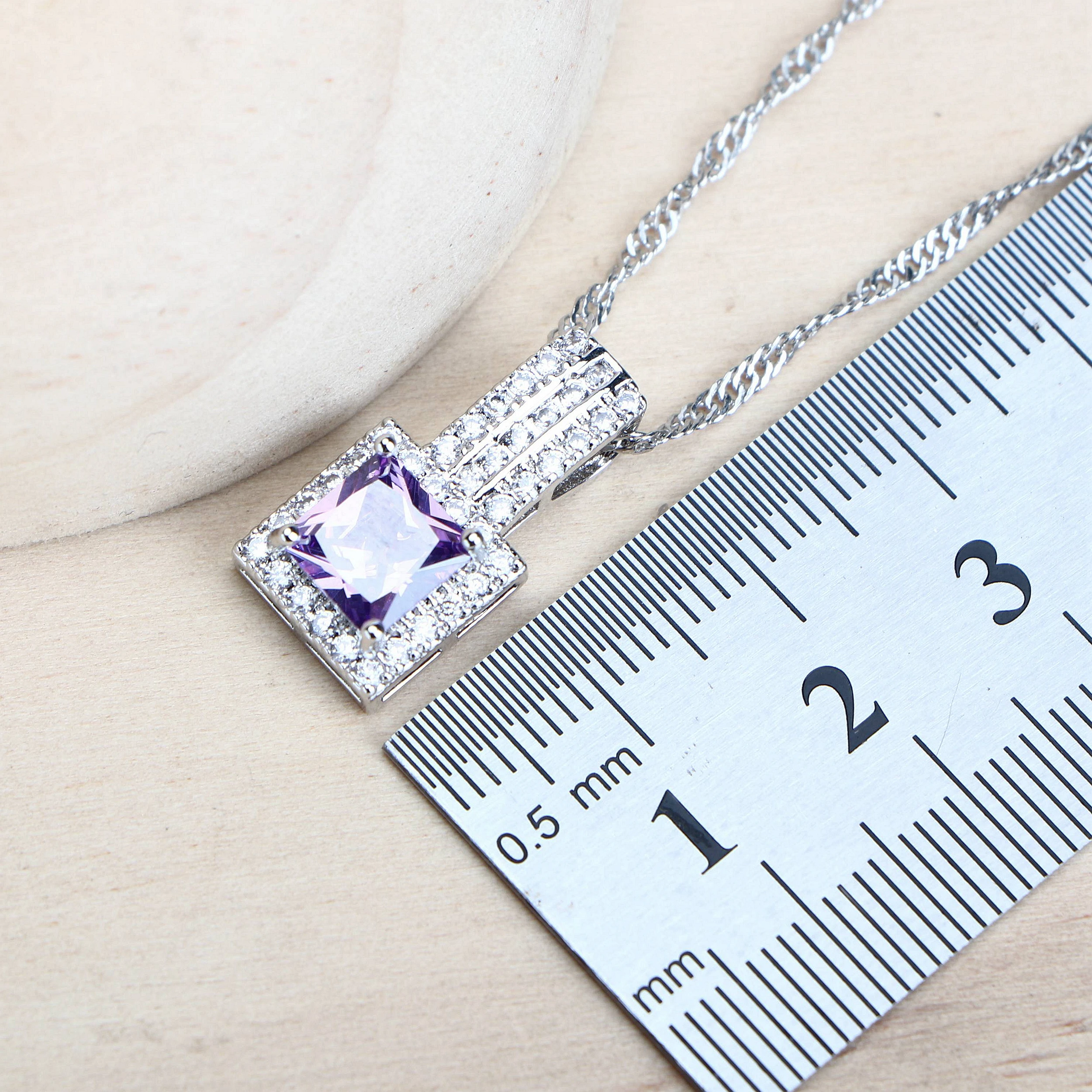 

Purple Zirconia Women Bridal Jewelry Sets Silver 925 Fine Costume Jewellery Wedding Earrings Rings Bracelets Pendant Necklace