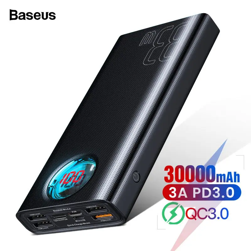 Baseus 30000 мАч Внешний аккумулятор USB C PD Быстрая зарядка 3,0 30000 мАч Внешний аккумулятор для Xiaomi Mi iPhone портативное Внешнее зарядное устройство