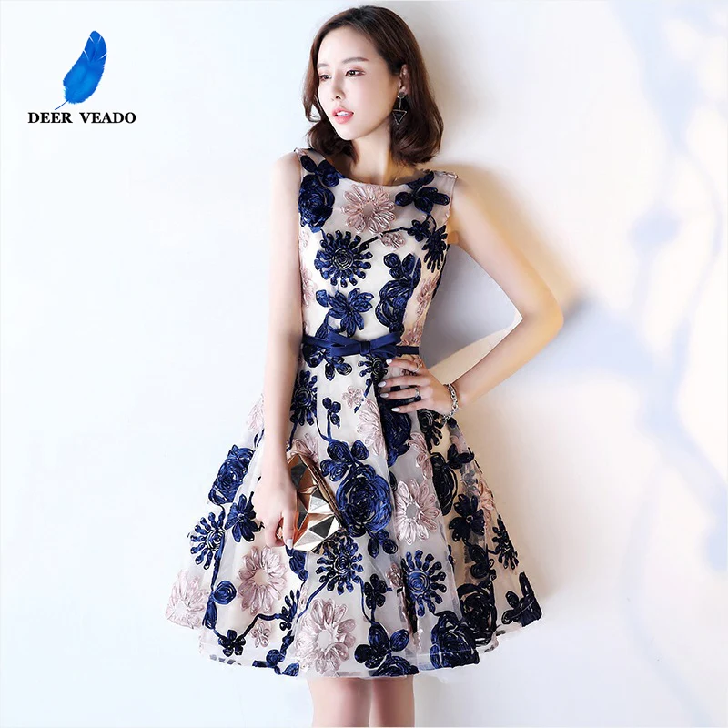 

DEERVEADO YM307 Embroidery Short Prom Dresses Sexy Open Back Lace Up Party Dresses Prom Gown Vestido De Festa Curto