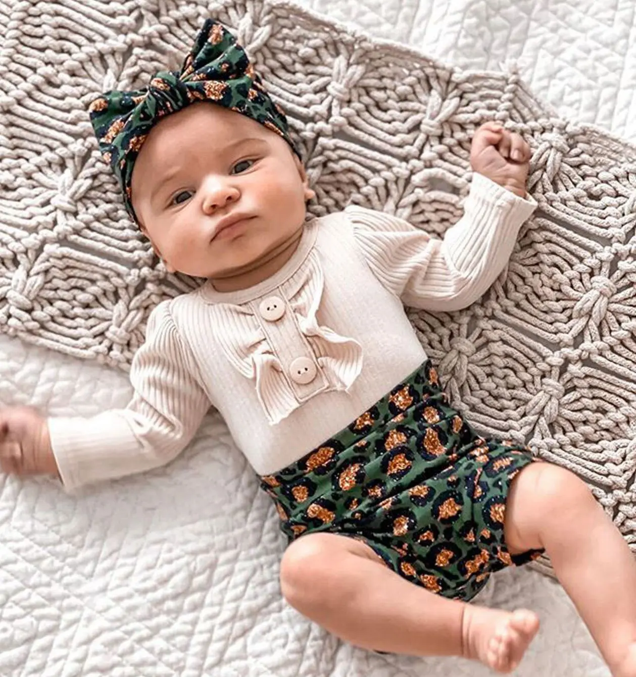 

Для новорожденных; Сезон лето комплект одежды для новорожденных Одежда для маленьких девочек в рубчик Ползунки с леопардовым принтом; Комп...