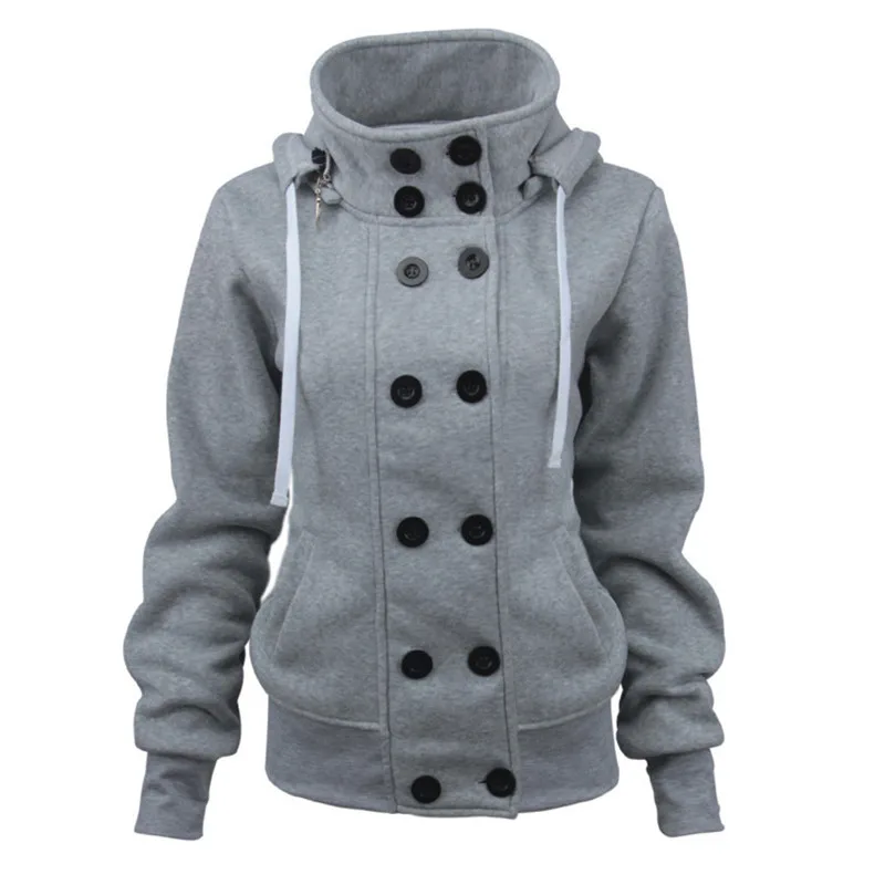 

New Women's Hooded Double Breasted detachable long sleeve Casual Cotton Coat