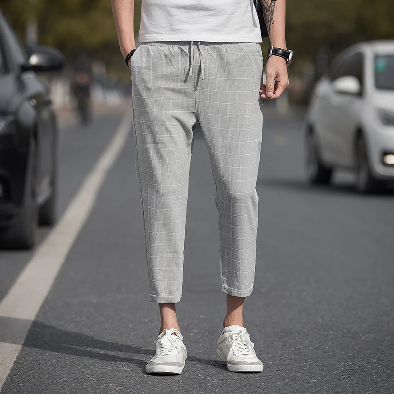 DIMI Men Sweatpants Slim Fit Men Pants New Casual Ankle-Length Plaid Pants Men Trousers Streetwear Jogger Pants