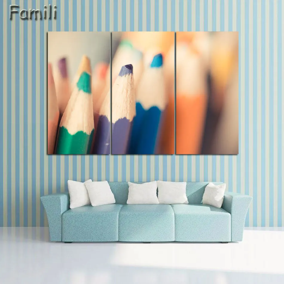 3 Панели цветные перья цветная ручка свежий вид Современная Цветочная живопись