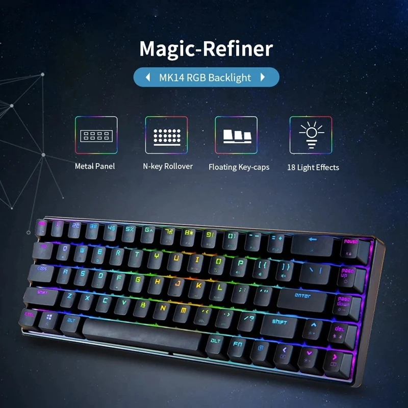 Клавиатура Magic-Refiner MK14 RGB с подсветкой 68 клавиш металлическая панель игровая