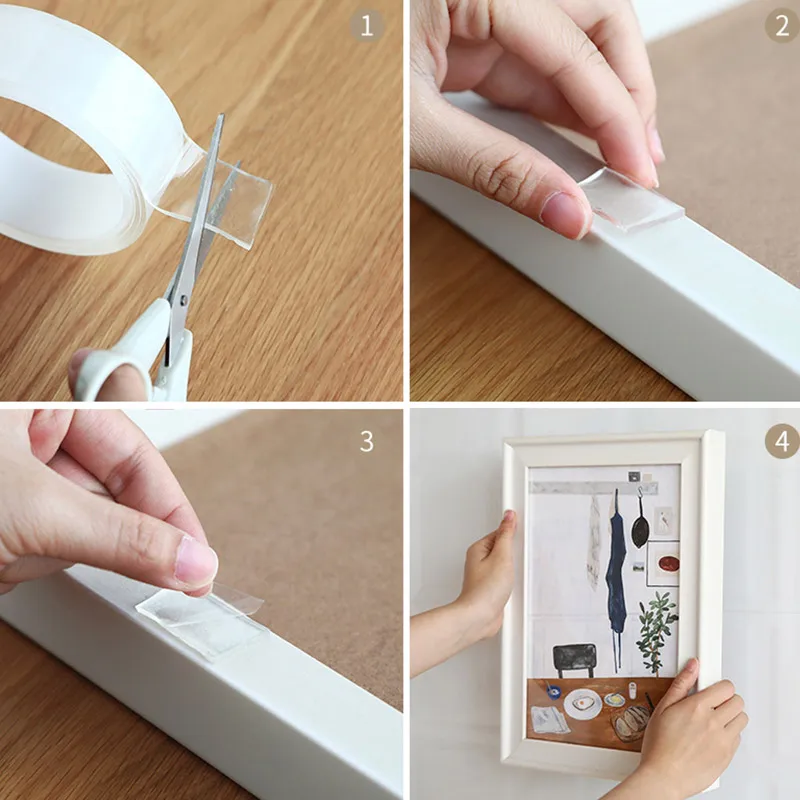 Прозрачная нано лента моющаяся многоразовая двусторонняя клейкая съемная