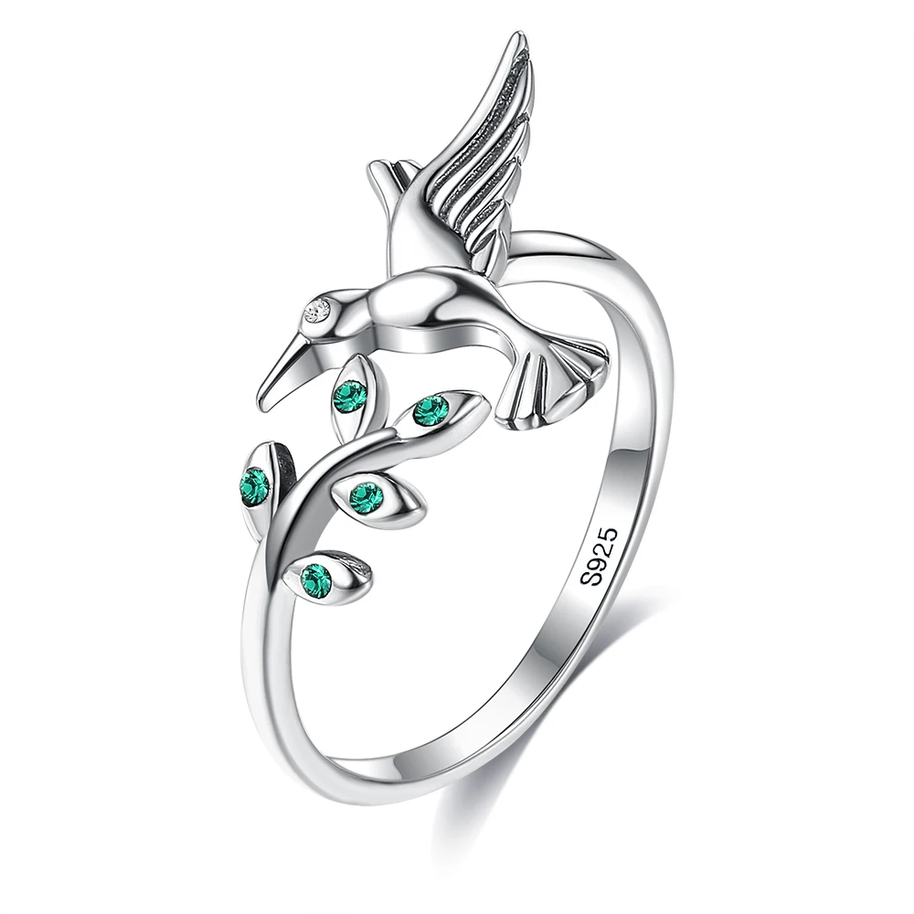 

SILVERHOO серебро 925 пробы птица и Весенние листья открытые Регулируемые кольца для женщин обручальные ювелирные изделия