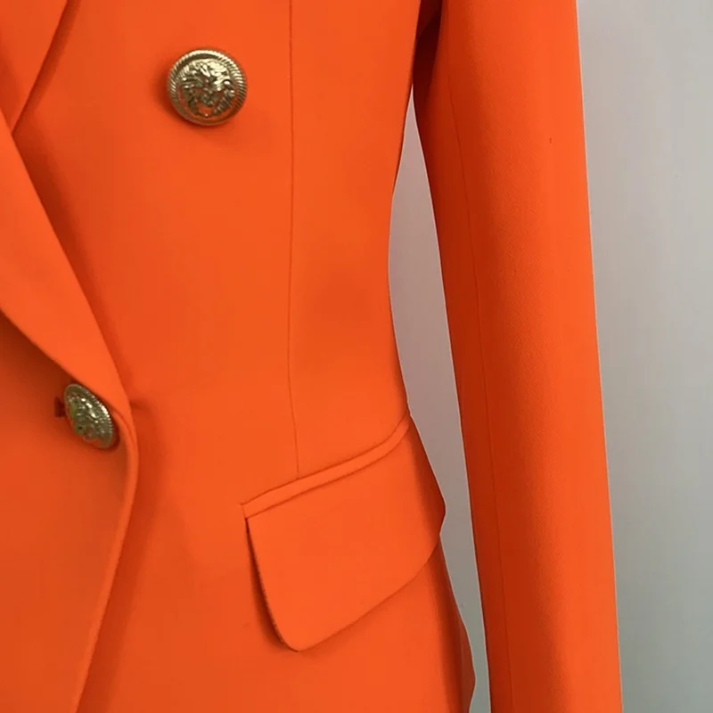 

2020 women's suit classic double row button lion head button slim suit jacket fluorescent orange
