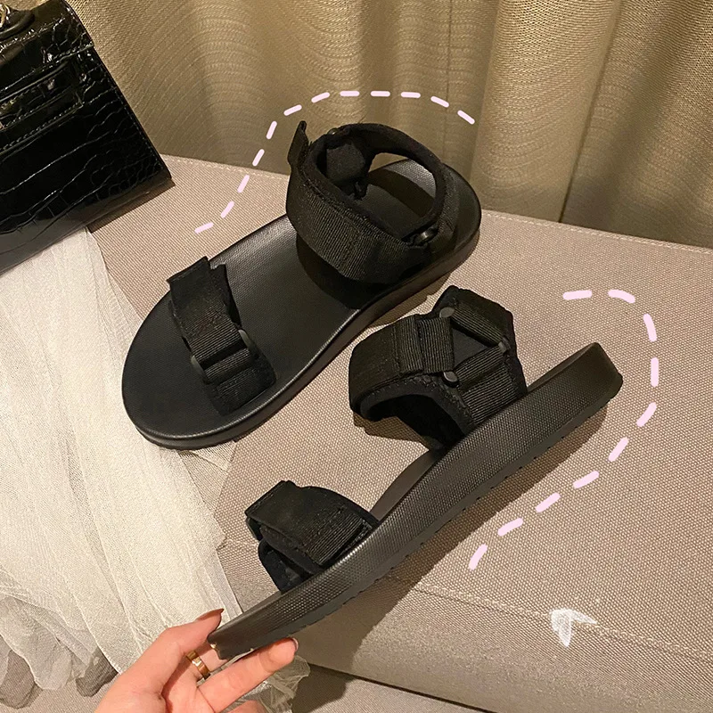 

Sports Women's Sandals Low-Heeled Shoes With Strap 2021 Summer Suit Female Beige All-Match Low-heeled Flat Beach Clear Black Com