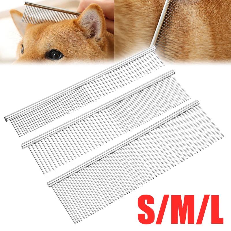 

1PC S/M/L Stainless Steel Pet Comb Double Row Teeth Dog Cat Comb Hair Brush Flea Comb Pet Grooming for Animals Acessorios