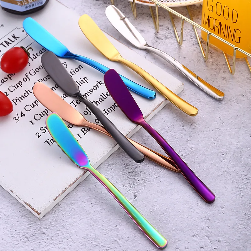 

New Stainless Steel Butter Knife Cheese Dessert Jam Spreaders Cream Gold Black Rose Gold Knives Western Cutlery Breakfast Tool
