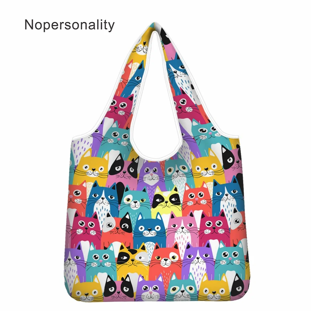 

Nopersonality Lady Reusable Travel Shopping Shoulder Bag Cartoon Cat High Quality Eco Storage Shopper Bag Female New Tote Bag