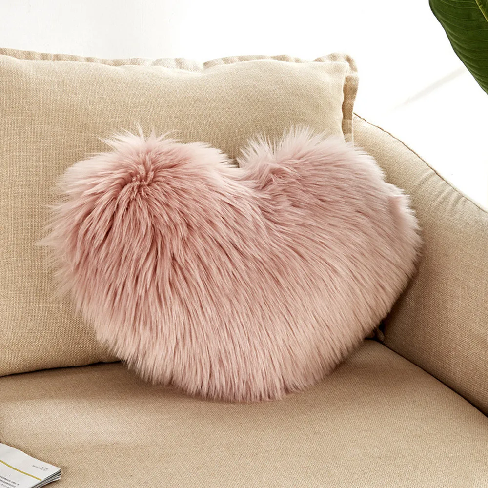 Heart Shaped Faux Wool Fur Cushion Fluffy Soft Plush Throw Pillow Pillowcase Pillowslip Sofa Car Decor Washable Love Shaggy Bed | Дом и сад