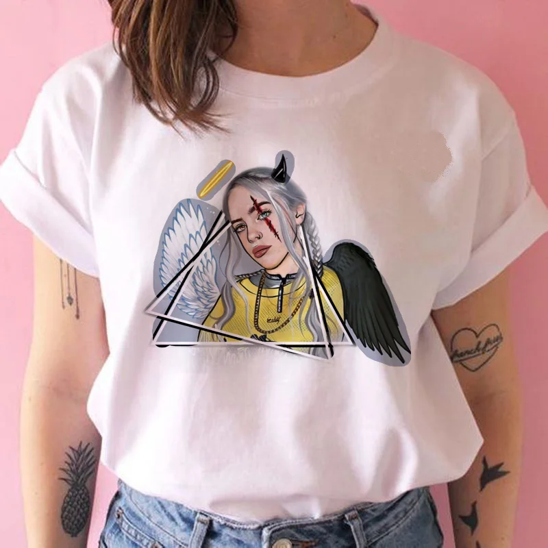 924 Billie eilish забавная футболка Женская harajuku Bad Guy футболка с изображением уличной kawaii 90s Хип Хоп Футболка короткий рукав Повседневная - Цвет: 924