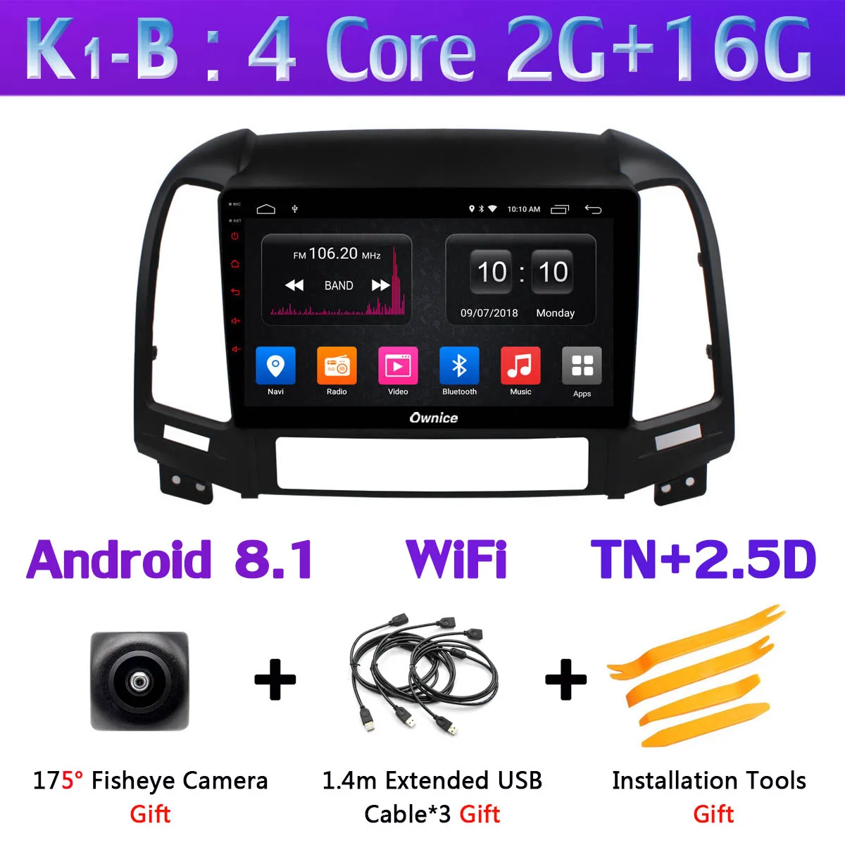 360 ° панорамный Android 9,0 8Core 4G+ 64G Автомобильный мультимедийный плеер для hyundai Santa Fe SantaFE 2006-2012 gps компактное минирадио SPDIF CarPlay - Color: K1-B