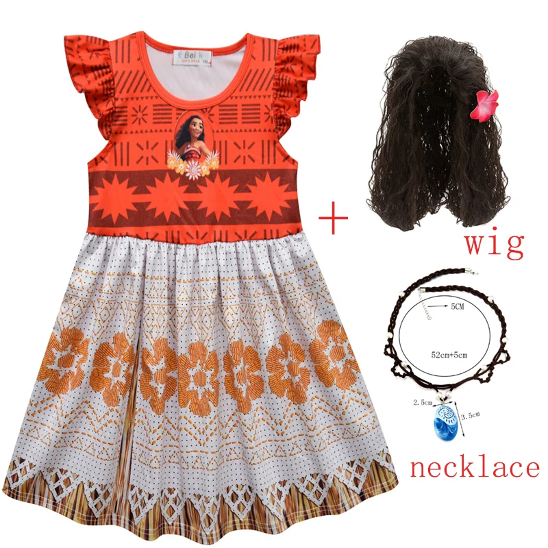 Kids Princess Dresses for Girls Moana costumes cosplay Party Clothing 2021 Toddler Dress Set with Wig and Necklac Vaiana Clothes