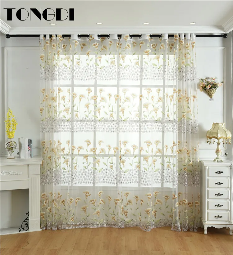 Шторы с принтом TONGDI элегантные прозрачные белые тюлевые занавески цветами и