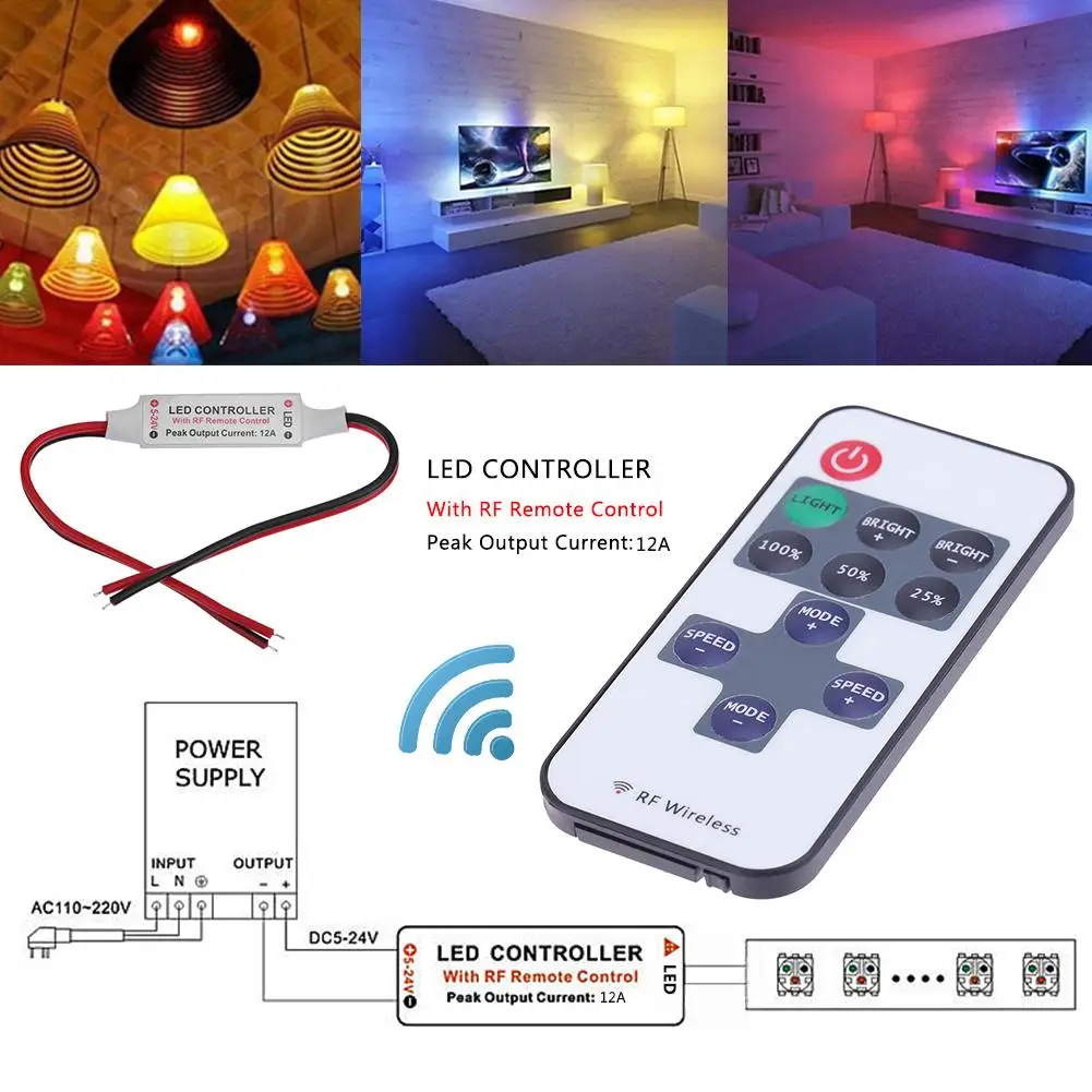 DC5V 12V 24V RGB светодиодный контроллер Wi Fi с 11 кнопками RF Беспроводной затемнитель