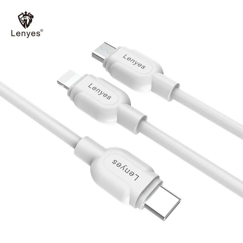 Lenyes type-C кабель 3 фута PVC 2.1A для синхронизации данных и зарядки iOS Micro V8 USB 2 в 1