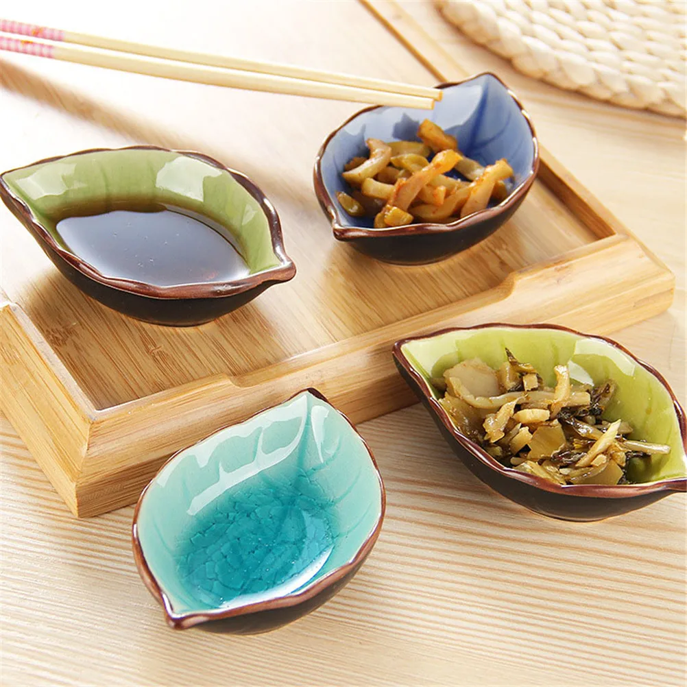 

HOT 1Pc Creative Handcraft Leaves Ceramic Plates Kitchen Vinegar Seasoning Sauce China Dinnerware Japanese Sushi Dishes Snacks