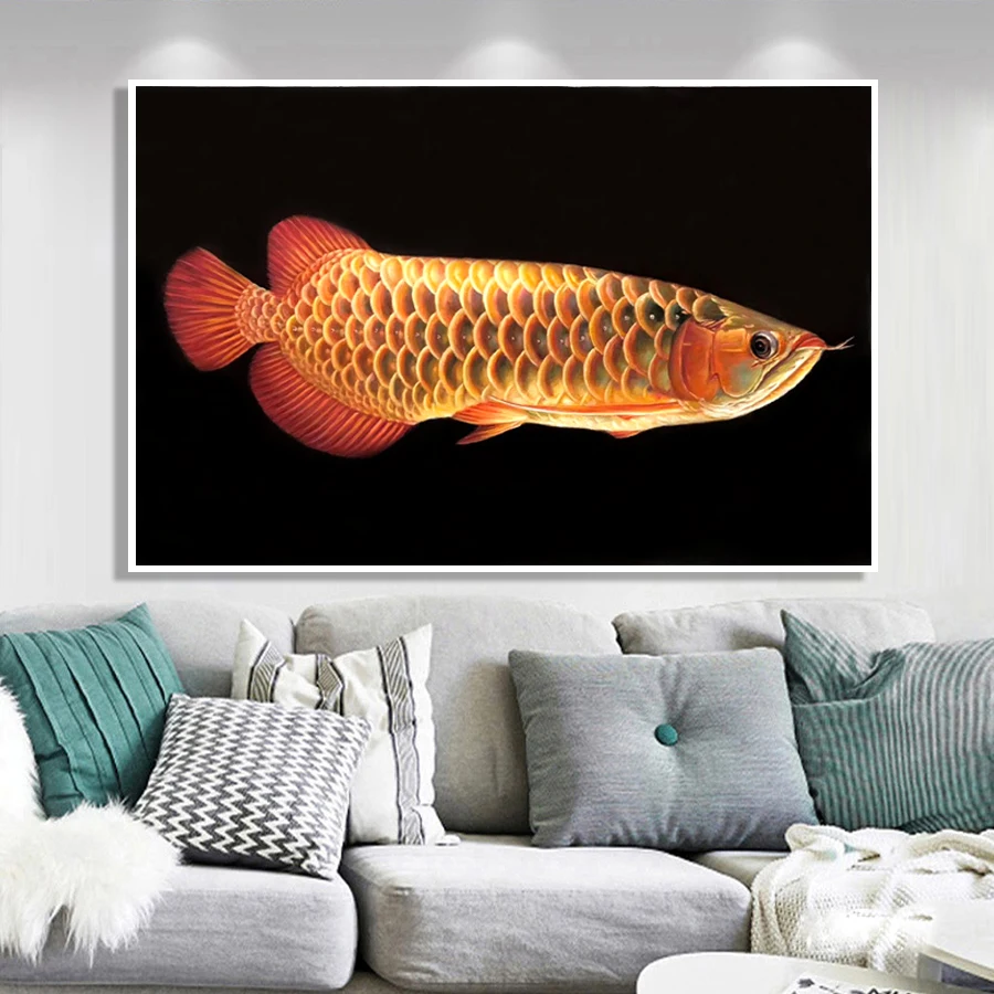 100% ручная роспись Золотой реалистичный arowana искусство Масляная живопись на